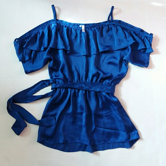 Studio Y Tops - Royal Blue Ruffle Cold Shoulder Off Shoulder Top